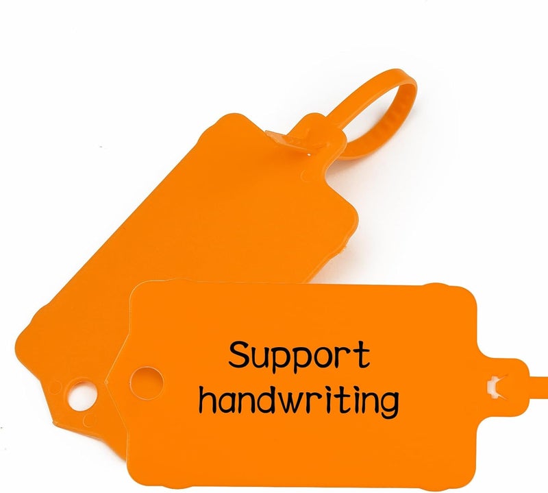 LeadSeals 100pcs Blank Plastic Tags for Labeling Reusable Hanging Tags Ties Key Tag Storage Labels Waterproof Plastic Mark Label Writable Hang Sign with One Marker Pen (Orange) - Image 2